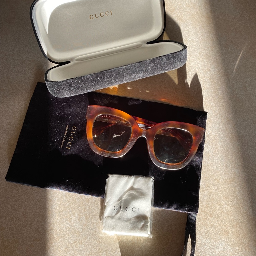 Rectangle Acetate GG Sunglasses w/ Crystal Stars, Brown Pattern